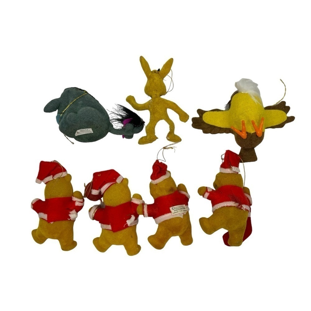 Vintage 70s Walt Disney 7 Winnie the Pooh flocked ornaments Eeyore Owl Set Lot - Picture 9 of 11